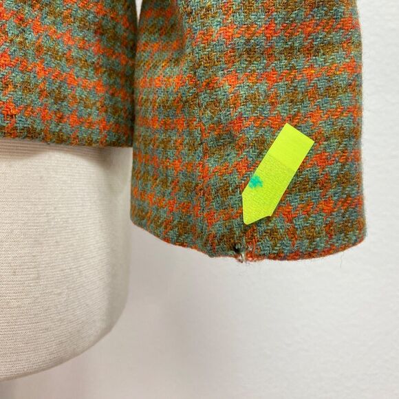 Vintage 60s Womans Wool Blazer Jacket Medium Herringbone Lined Academia Preppy - Picture 12 of 15